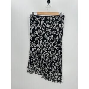 MyMichelle Midi Skirt Women Large Black Floral Ruffle Asymmetrical 90s Y2K Fairy